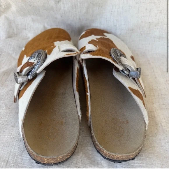 Brother Vellies The Greg Cow Print Brown and White Mules - Picture 4 of 8